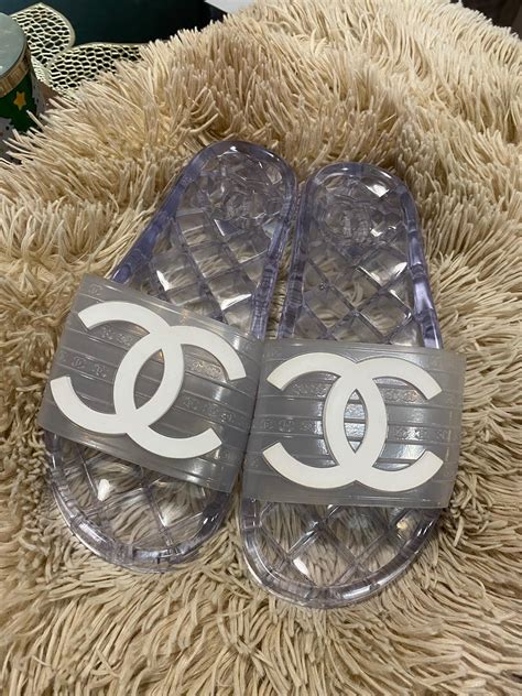 chanel pink rubber slides|chanel clear pool slides.